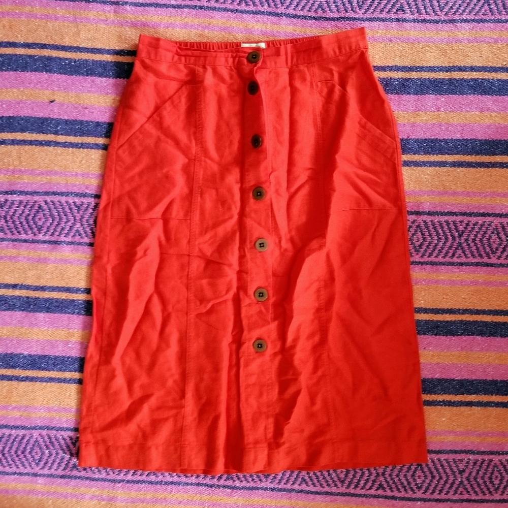 Vivid button down red midi skirt